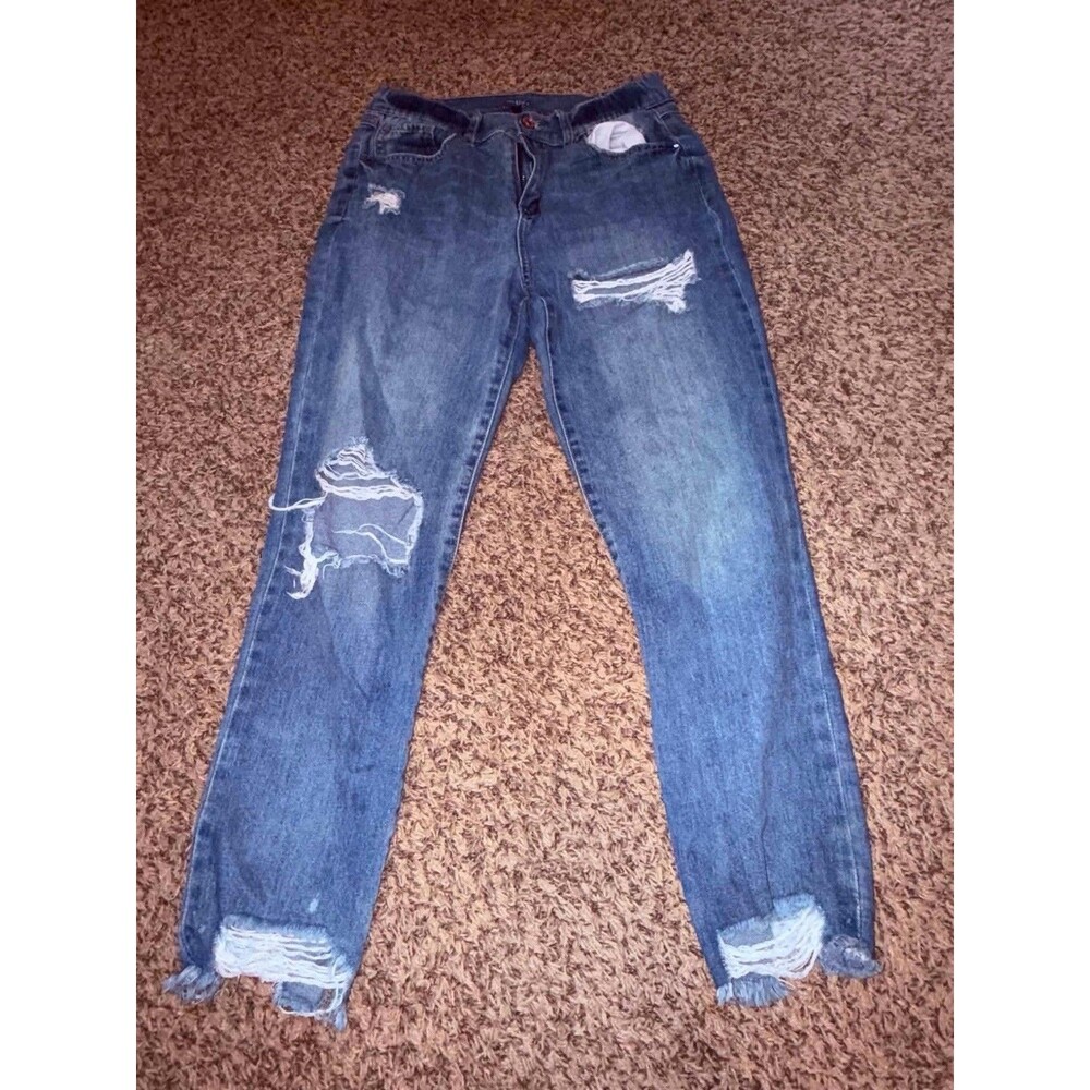 Rewash Brand Womens Mid Rise Distressed Skinny Jeans Size 5/27 Medium Wash Denim